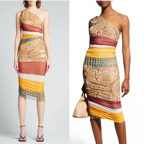 NWT NEW Alexis Ebony One Shoulder Asymmetrical Mesh Bodycon Dress - Picture 4 of 10